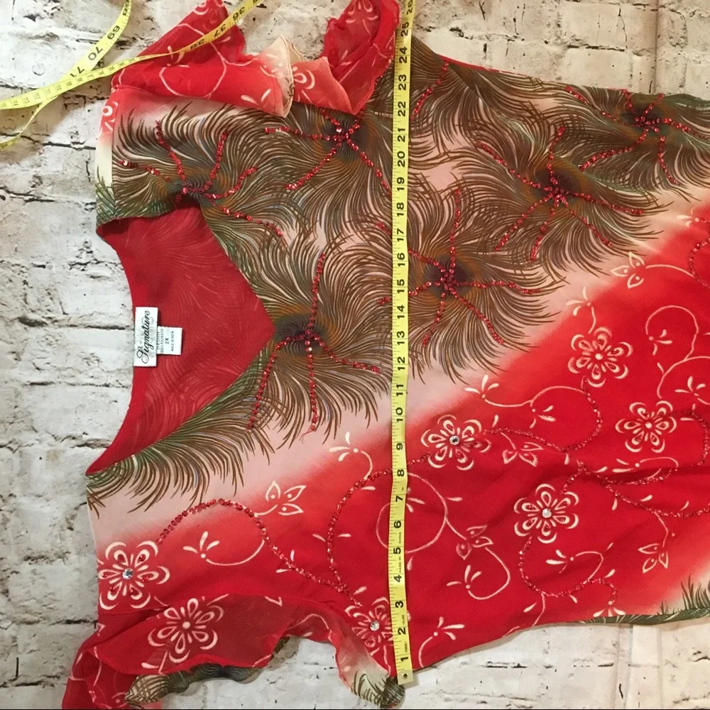 Red print/ sequences  maxi dress   2X - Picture 3 of 8